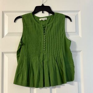 Treasure & Bond Sleeveless Green Pleated Top